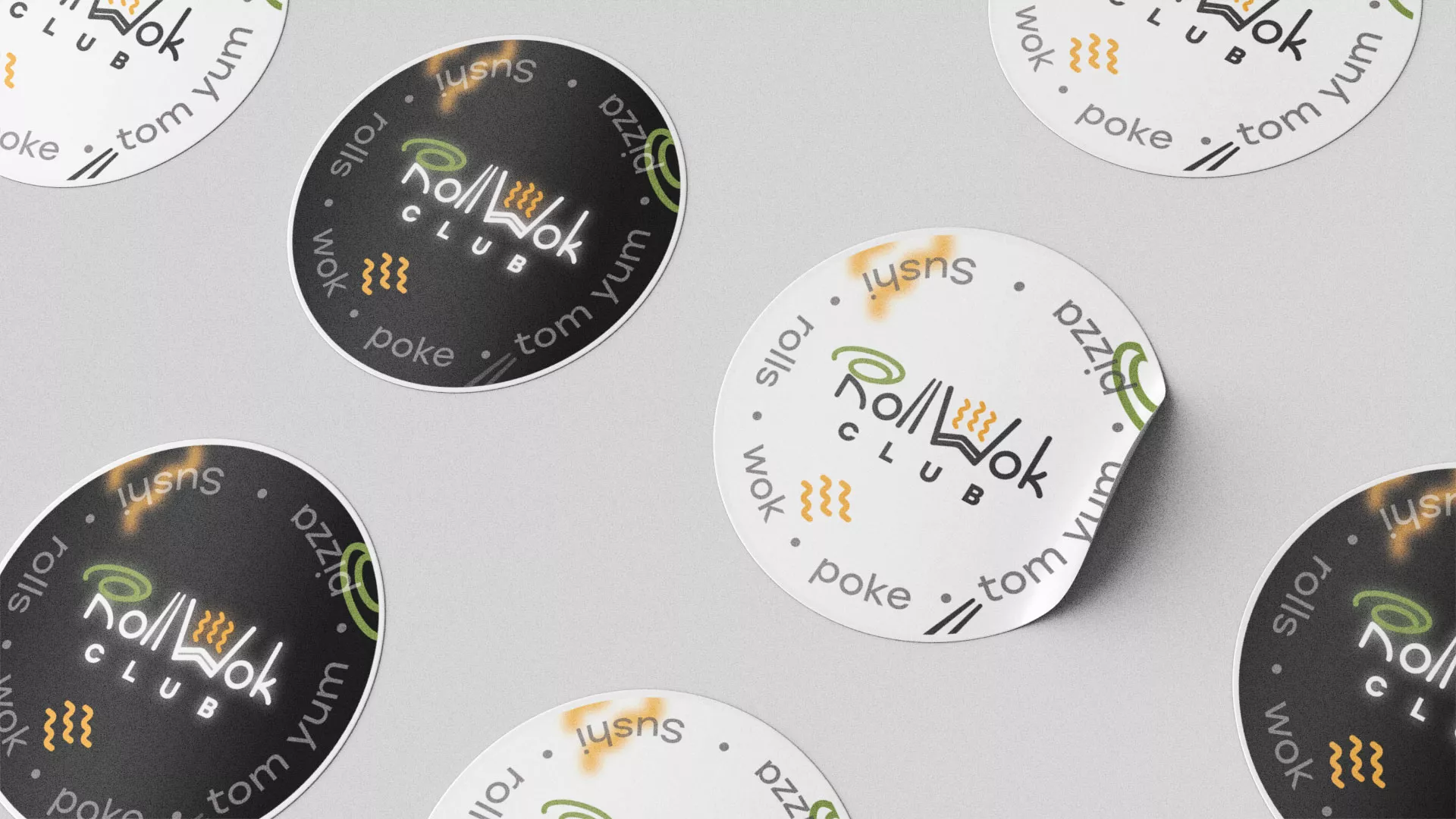 Разработка наклеек для суши-бара «Roll Wok Club» в Абазе