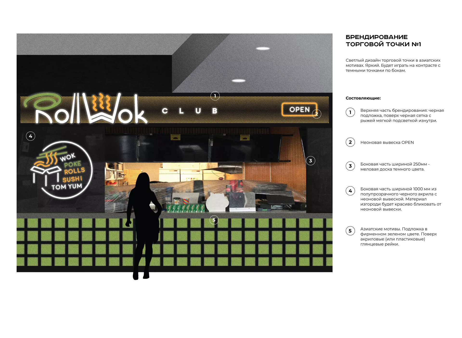 Брендирование торговых точек суши-бара «Roll Wok Club» в Абазе